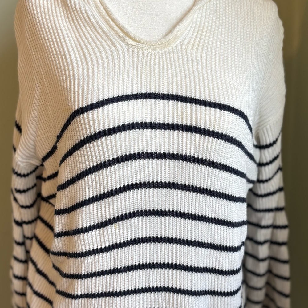 Roots Striped White and Blue Women's Sweater